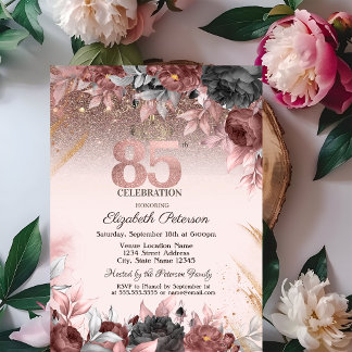 Lichter, schicke Blume Glitzer 85. Geburtstag Einladung