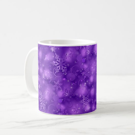 Lichter u. Schneeflocken, lila - Weihnachten Kaffeetasse (Vorderseite Links)