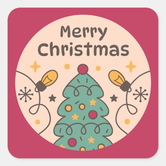 Lichter und Bäume frohe Weihnachten Quadratischer Aufkleber (Vorderseite)