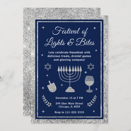 Lichter- und Genussfest Hanukka-Party Einladung (Vorne/Hinten)