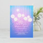 Lichter und Laternen hellblauen Hochzeit einladen Einladung (Stehend Vorderseite)