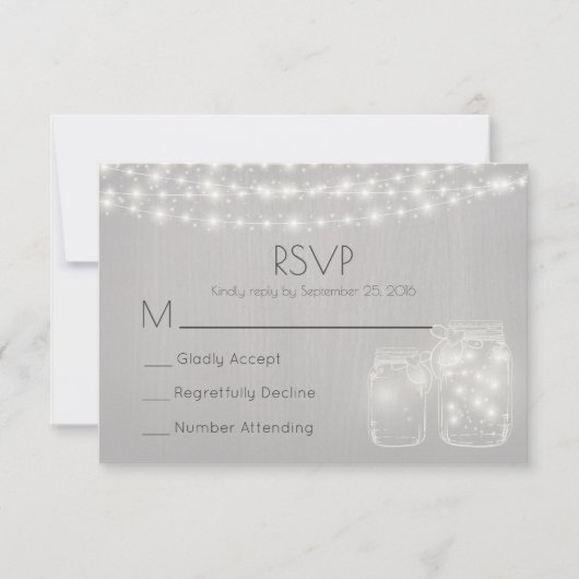 Lichter und Mason Jars Rustikale Hochzeit RSVP Karte (Vorderseite)