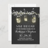 Lichter und Maurerkirschen rustikal SAVE THE DATE Ankündigungspostkarte (Vorne/Hinten)