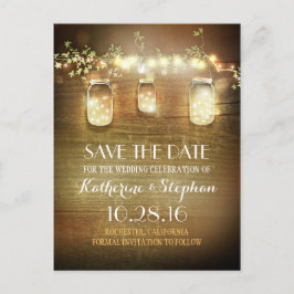 Lichter und Maurerkirschen rustikal SAVE THE DATE Ankündigungspostkarte