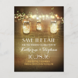 Lichter und Maurerkirschen rustikal SAVE THE DATE Ankündigungspostkarte