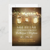Lichter und Maurerkirschen rustikal SAVE THE DATE  Ankündigungspostkarte (Vorne/Hinten)