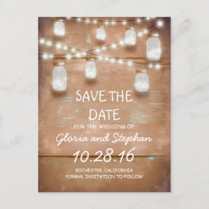 Lichter und Maurerkirschen rustikal SAVE THE DATE  Ankündigungspostkarte