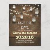 Lichter und Maurerkirschen rustikal SAVE THE DATE Ankündigungspostkarte (Vorderseite)