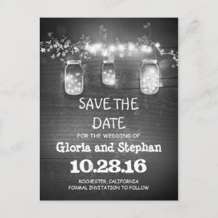 Lichter und Maurerkirschen rustikal SAVE THE DATE  Ankündigungspostkarte