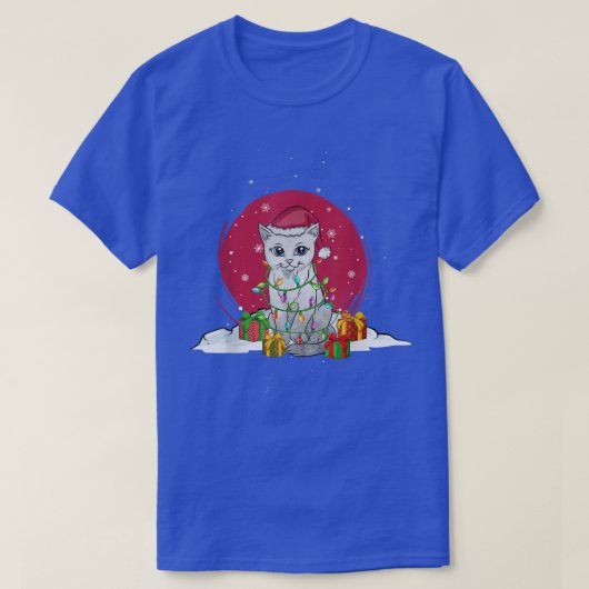 Lichter Weihnachten niedliche Katze im Schnee mit T-Shirt (Design vorne)