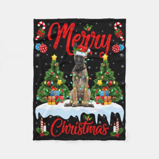 Lichter Weihnachtsbaum Santa Belgischer Malinois H Fleecedecke (Vorderseite)