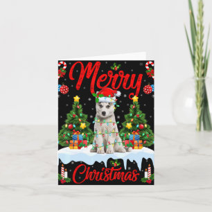 Lichter Weihnachtsbaum Santa Sibirischer Husky Hun Karte