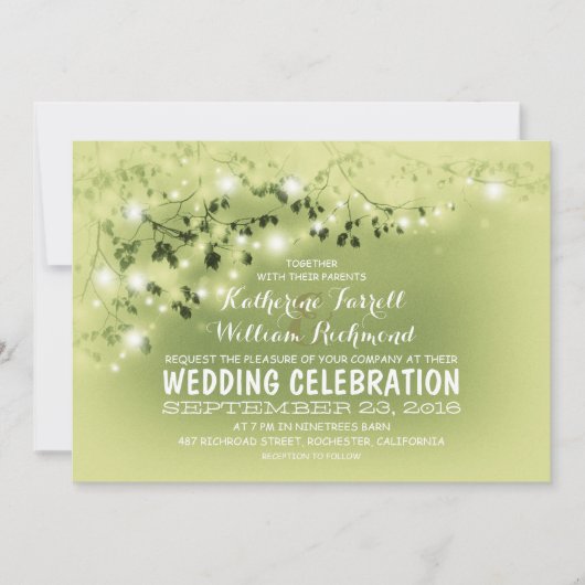 Lichtereihe mit grüner Hochzeit Einladung (Vorderseite)