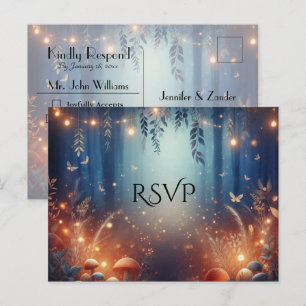 Lichterfee und mondbeschienene Waldmagie RSVP Einladungspostkarte