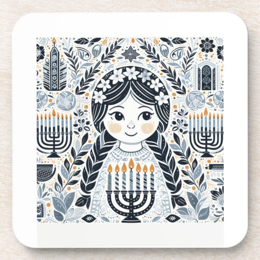 Lichterfest: Hanukkah Sameach Aufkleber Getränkeuntersetzer (Vorderseite)