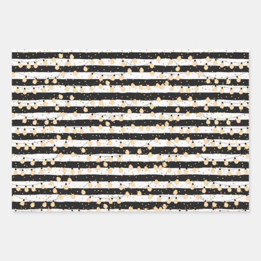 Lichterfolge auf Schwarz-weißen Streifen Geschenkpapier Set (Vorderseite 3)