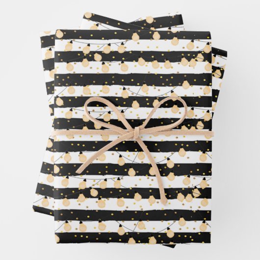 Lichterfolge auf Schwarz-weißen Streifen Geschenkpapier Set (Beispiel)