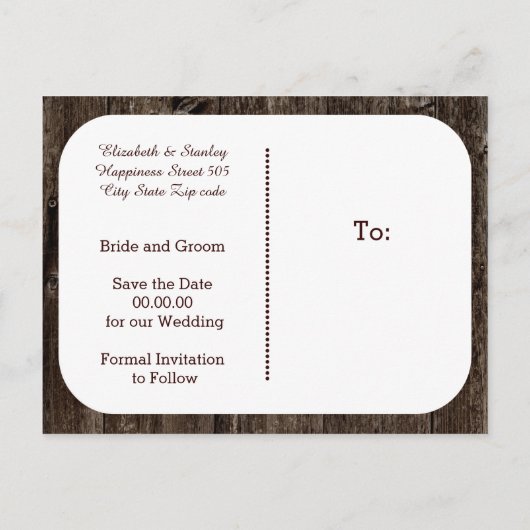 Lichterfolge bei alten Holzhochzeiten Sichern des  Ankündigungspostkarte (Rückseite)