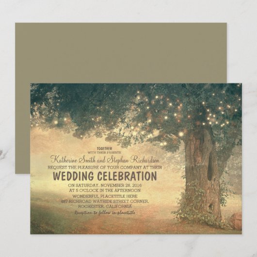 Lichterfolge rustikale Baumhochzeit Einladung (Vorne/Hinten)