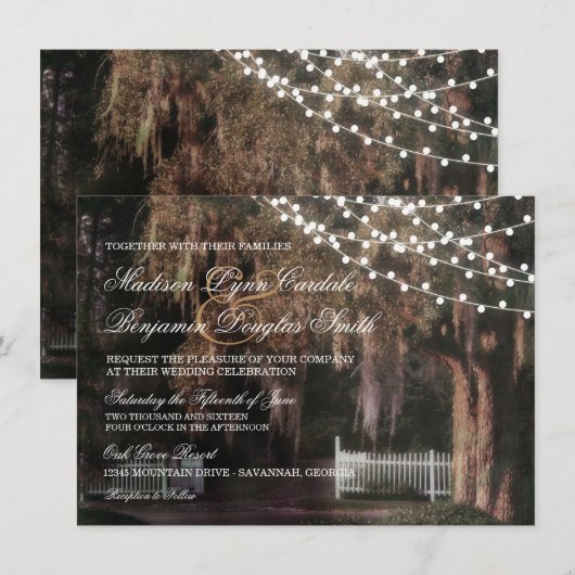Lichterfolge Rustikale Eichenhochzeiten Einladung (Vorne/Hinten)