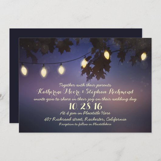 Lichterfolge rustikale Hochzeitseinladung Einladung (Vorne/Hinten)