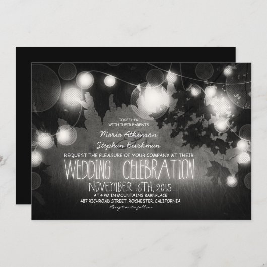 Lichterfolge rustikale Hochzeitseinladung Einladung (Vorne/Hinten)