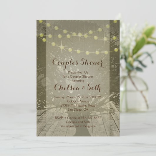 Lichterfolge rustikaler Hintergrund Einladung (Stehend Vorderseite)