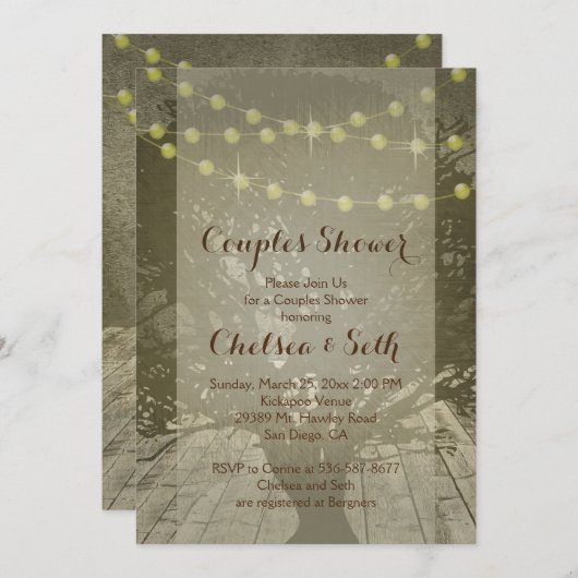 Lichterfolge rustikaler Hintergrund Einladung (Vorne/Hinten)