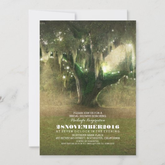 Lichterfolge Rustikales Eichenbaum-Brautparty Einladung (Vorderseite)