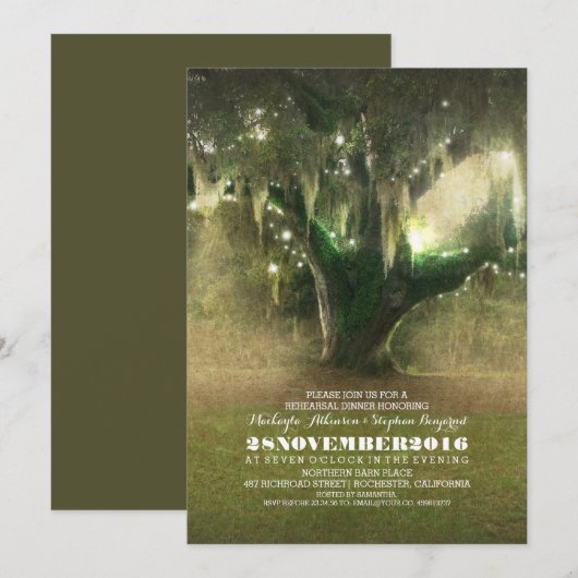 Lichterfolge Rustikales Oak Tree Probe Dinner Einladung (Vorne/Hinten)