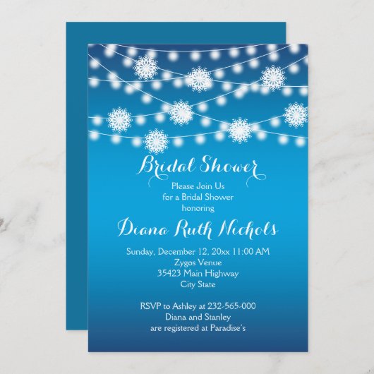 Lichterfolge Schneeflocken Hochzeitsfest Brautpart Einladung (Vorne/Hinten)