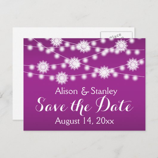 Lichterfolge, Schneeflockenhochzeit Das Datum spei Ankündigungspostkarte (Vorne/Hinten)