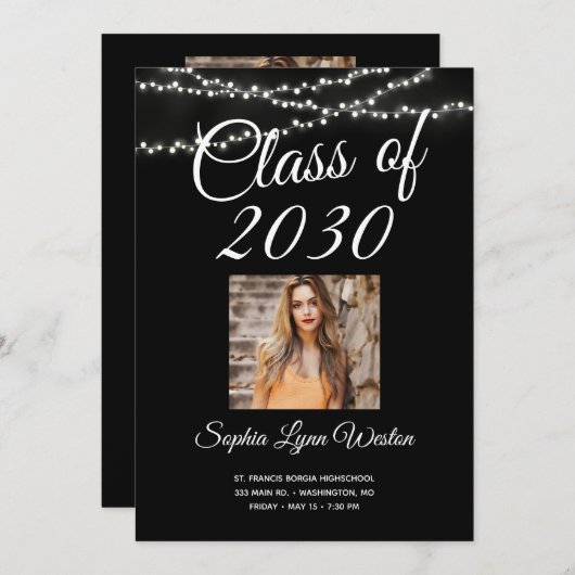 Lichterkette Abschluss Foto Einladung (Vorne/Hinten)
