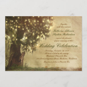 Lichterkette alter Baum rustikale Hochzeitseinladu Einladung