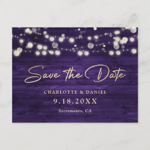 Lichterkette aus Purple Gold Wood für Hochzeitsskr Ankündigungspostkarte