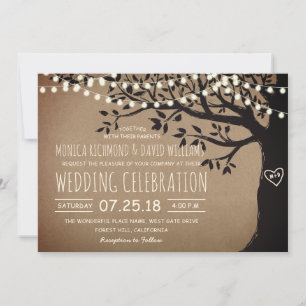 Lichterkette Baum Land Rustikal Vintage Hochzeit Einladung