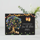 Lichterkette Baum rustikal Land orientalische Late Save The Date (Stehend Vorderseite)