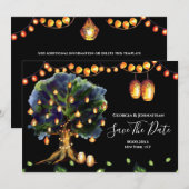 Lichterkette Baum rustikal Land orientalische Late Save The Date (Vorne/Hinten)