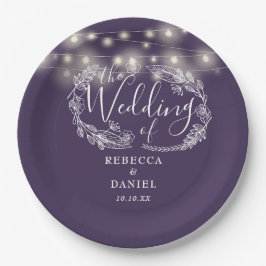 Lichterkette Blumen Lila Schrift Hochzeit Pappteller