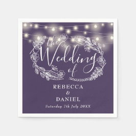 Lichterkette Blumen Lila Schrift Hochzeit Serviette