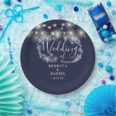 Lichterkette Blumen Marineblau Hochzeit Pappteller (Party)