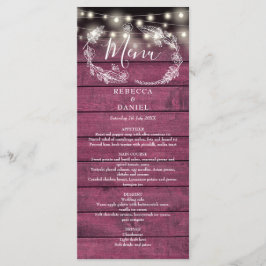 Lichterkette Blumen Rustikal Rot Holz Hochzeit Menükarte