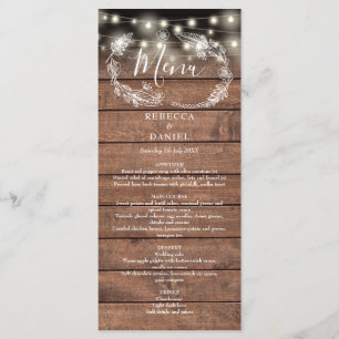 Lichterkette Blumen Rustikale Holz Hochzeit Menükarte