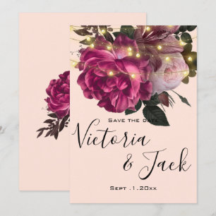 Lichterkette Bordeaux-Blüten Save-the-Date-Karten Einladung