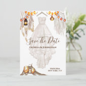 Lichterkette Feder Boho Makramee Laterne Hochzeit Save The Date (Stehend Vorderseite)