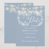 Lichterkette Floral Dusty Blue Hochzeit Save The Date (Vorne/Hinten)