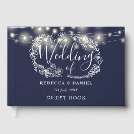 Lichterkette Floral Navy Blau Hochzeit Gästebuch