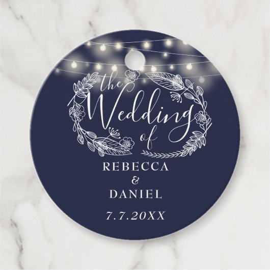 Lichterkette Floral Navy Blau Hochzeit Geschenkanhänger (Vorderseite)
