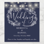 Lichterkette Floral Navy Blau Hochzeit Weinetikett (Einzelnes Label)