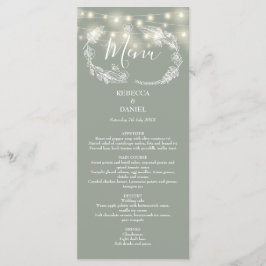 Lichterkette Floral Sage Grün Hochzeit Menükarte